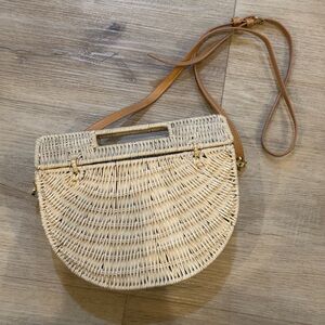 C&C CALIFORNIA Half Moon Straw Rattan Bag Cross Body Clutch